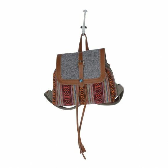 Myra Bag Handmade Backpack Upcycled Canvas & Cowhide Leather main image 6